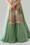 House Of Akshata_Green Organza, Satin Embroidery Round Neck Sage Serenity Lehenga Set _at_Aza_Fashions