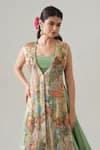 Shop_House Of Akshata_Green Organza, Satin Embroidery Round Neck Sage Serenity Lehenga Set 