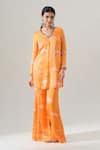 Buy_House Of Akshata_Orange Bemberg, Satin Embroidery V-neck Sunset Glow Co-ord Set _Online_at_Aza_Fashions