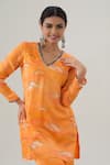 House Of Akshata_Orange Bemberg, Satin Embroidery V-neck Sunset Glow Co-ord Set _at_Aza_Fashions