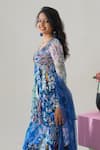 Buy_House Of Akshata_Blue Georgette, Net Embroidery, Sequins Round Neck Midnight Bloom Peplum Set _Online_at_Aza_Fashions