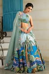 Buy_House Of Akshata_Sky Blue Crepe, Tissue Embroidery Round Neck Beach Print Embellished Lehenga Set _at_Aza_Fashions