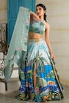 Shop_House Of Akshata_Sky Blue Crepe, Tissue Embroidery Round Neck Beach Print Embellished Lehenga Set _at_Aza_Fashions