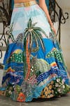 Shop_House Of Akshata_Sky Blue Crepe, Tissue Embroidery Round Neck Beach Print Embellished Lehenga Set 