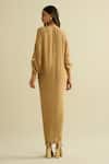 Shop_Meesa_Beige Crepe Embroidery V-neck Embellished Designer Kaftan _at_Aza_Fashions
