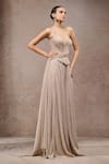 Shop_Tarun Tahiliani_Beige Net Sequins Sweetheart Neck Champagne Crinkle Corset And Trouser Set _Online_at_Aza_Fashions
