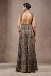 Shop_Tarun Tahiliani_Black Tulle, Net Sequins, Embroidery Round Neck Designer Black-gold Jumpsuit _at_Aza_Fashions
