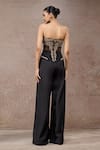 Shop_Tarun Tahiliani_Black Tulle, Net, Crepe Embroidery Black-gold Designer Corset And Trouser Set _at_Aza_Fashions