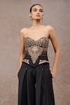 Tarun Tahiliani_Black Tulle, Net, Crepe Embroidery Black-gold Designer Corset And Trouser Set _Online_at_Aza_Fashions
