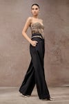 Buy_Tarun Tahiliani_Black Tulle, Net, Crepe Embroidery Black-gold Designer Corset And Trouser Set _Online_at_Aza_Fashions