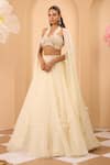 One Knot One By Ashna_Ivory Organza Embroidery, Sequins Halter Neck Lehenga Set _at_Aza_Fashions