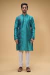 Shop_Arihant Rai Sinha_Blue Silk, Chanderi Silk, Chiffon Thread Placement Work Kurta And Churidar Set _Online_at_Aza_Fashions