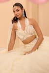Shop_One Knot One By Ashna_Ivory Organza Embroidery, Sequins Halter Neck Lehenga Set 