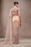 Shop_Tarun Tahiliani_Blush Net Sequins, Beads Round Neck Pink Designer Saree And Blouse Set _at_Aza_Fashions