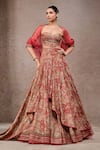 Buy_Tarun Tahiliani_Rust Tussar, Silk Sweetheart Neck Orange Lehenga Set _at_Aza_Fashions