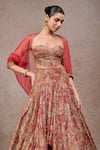 Shop_Tarun Tahiliani_Rust Tussar, Silk Sweetheart Neck Orange Lehenga Set _Online_at_Aza_Fashions