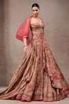 Buy_Tarun Tahiliani_Rust Tussar, Silk Sweetheart Neck Orange Lehenga Set 