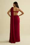 Shop_Meesa_Maroon Georgette, Chanderi Silk Round Neck Pre-draped Saree Set _at_Aza_Fashions
