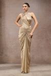 Buy_Tarun Tahiliani_Gold Jersey Sequins, Metallic Thread, Beads Foil Cutout Bodysuit And Skirt Set _Online_at_Aza_Fashions