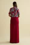 Shop_Meesa_Maroon Georgette, Chanderi Silk Embroidery Round Neck, Saree And Jacket Set _at_Aza_Fashions