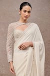 Tarun Tahiliani_Ivory Tulle, Net, Georgette Beads, Sequins, Designer Saree And Blouse Set _Online_at_Aza_Fashions