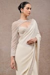 Shop_Tarun Tahiliani_Ivory Tulle, Net, Georgette Beads, Sequins, Designer Saree And Blouse Set _Online_at_Aza_Fashions