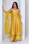 Buy_Pomcha Jaipur_Yellow Cotton, Silk, Organza Gota Patti Round Neck Kurta Set _at_Aza_Fashions