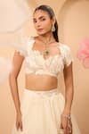 Shop_One Knot One By Ashna_Ivory Organza Fabric Flowers, Sequins Sweetheart Neck Lehenga Set 