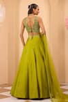 One Knot One By Ashna_Green Silk, Net Sequins, Embroidery, Beads V-neck Lehenga Set _Online_at_Aza_Fashions