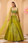 Buy_One Knot One By Ashna_Green Silk, Net Sequins, Embroidery, Beads V-neck Lehenga Set 