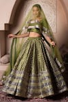 Buy_Pomcha Jaipur_Green Cotton, Silk, Net Gota Patti Round Neck Lehenga Set _at_Aza_Fashions