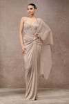 Buy_Tarun Tahiliani_Beige Net Crinkle Concept Saree _at_Aza_Fashions