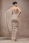 Shop_Tarun Tahiliani_Beige Net Crinkle Concept Saree _at_Aza_Fashions