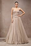 Buy_Tarun Tahiliani_Beige Net Sweetheart Neck Champagne Crinkle Skirt And Corset Set _at_Aza_Fashions
