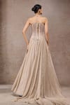 Shop_Tarun Tahiliani_Beige Net Sweetheart Neck Champagne Crinkle Skirt And Corset Set _at_Aza_Fashions