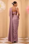 One Knot One By Ashna_Purple Crepe, Georgette Sequins Sweetheart Neck Foil Pre-draped Saree Set _Online_at_Aza_Fashions