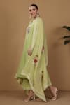 Sonali Methi_Lime Embroidery V-neck Hand Chanderi Kurta Set _Online_at_Aza_Fashions