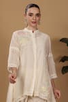 Sonali Methi_Off White Chanderi Embroidery Collared Kurta Set _Online_at_Aza_Fashions