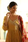 Sonali Methi_Yellow Embroidery V-neck Red Hand Angarkha Set _Online_at_Aza_Fashions