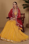 Shop_Sonali Methi_Yellow Tassels, Sequins, Embroidery V-neck Red Hand Lehenga Set _Online_at_Aza_Fashions