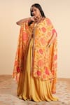 Shop_Sonali Methi_Yellow Chinon, Crepe Embroidery V-neck Designer Floral Cape Skirt Set _at_Aza_Fashions
