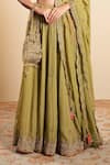 Buy_Sonali Methi_Olive Green Organza Embroidery V-neck Hand Lehenga Set _Online_at_Aza_Fashions