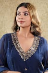 Sonali Methi_Navy Embroidery V-neck Blue Hand Anarkali Set _Online_at_Aza_Fashions