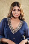 Buy_Sonali Methi_Navy Embroidery V-neck Blue Hand Anarkali Set _Online_at_Aza_Fashions