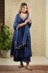 Shop_Sonali Methi_Navy Embroidery V-neck Blue Hand Anarkali Set _Online_at_Aza_Fashions