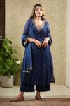 Buy_Sonali Methi_Navy Embroidery V-neck Blue Hand Anarkali Set _at_Aza_Fashions