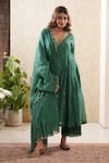 Buy_Sonali Methi_Green Embroidery V-neck Bottle Hand Anarkali Set _at_Aza_Fashions
