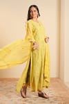 Shop_Sonali Methi_Yellow Embroidery Keyhole Neck Hand Kurta Set _at_Aza_Fashions