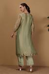 Shop_Sonali Methi_Green Tissue, Crepe Embroidery V-neck Hand Kurta Pant Set _at_Aza_Fashions