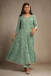 Buy_Sonali Methi_Green Chanderi Embroidery V-neck Sage Anarkali Set _at_Aza_Fashions